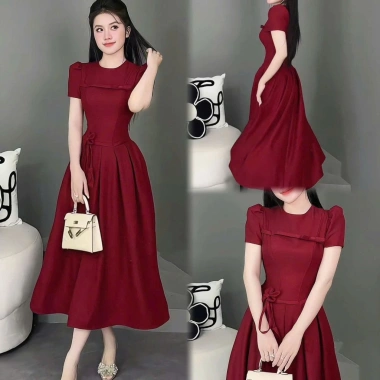 Đầm thiết kế trơn suông thanh lịch dáng dài kết nơ, phù hợp tiệc, công sở, dạo phố – Giá ưu đãi 209.000₫