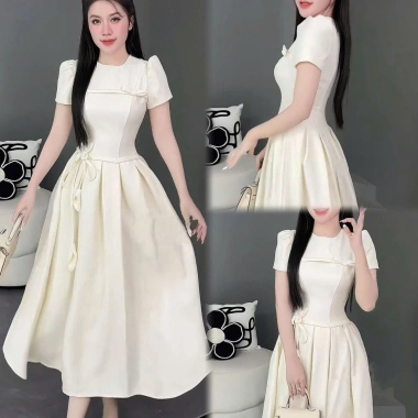 Đầm thiết kế trơn suông thanh lịch dáng dài kết nơ, phù hợp tiệc, công sở, dạo phố – Giá ưu đãi 209.000₫