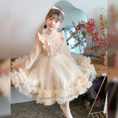 Đầm Thu Đông Bé Gái Phong Cách Tây 2.025 - Dài tay, Công chúa, Giá chỉ 205k