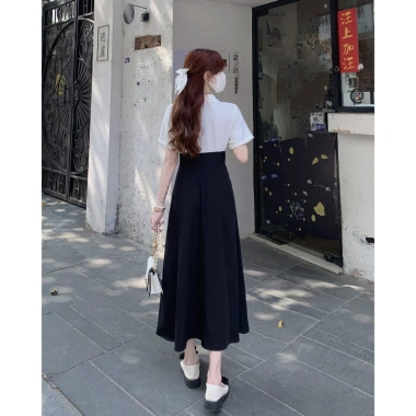 Đầm tiểu thư cổ nơ đen trắng dáng ngắn thanh lịch ngọt ngào Giá chỉ 200.900₫ 5