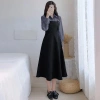 Đầm Tiểu Thư Set 2 Món Tay Bồng Xanh Trắng Bigsize - Yếm Sơ Mi Nữ Tính - 218k