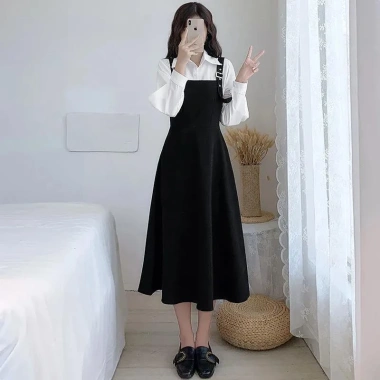 Đầm Tiểu Thư Set 2 Món Tay Bồng Xanh Trắng Bigsize - Yếm Sơ Mi Nữ Tính - 218k 2