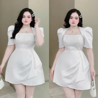 Đầm tiểu thư tay phồng nhấn eo, đính dây đá sang chảnh, size 50-90kg – 315.000₫