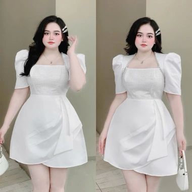 Đầm tiểu thư tay phồng nhấn eo, đính dây đá sang chảnh, size 50-90kg – 315.000₫