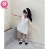 Đầm trắng bé gái dáng chữ A đính nơ đá sang chảnh, tiệc & đi chơi – Giá 159k 3