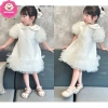 Đầm trắng cổ sen tùng bé gái, váy phối bèo xinh xắn, giá 179.000đ - giảm giá 4