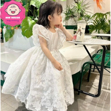 Đầm trắng công chúa 2 lớp cho bé gái 12-35kg dưới 1m30, tay cánh tiên, chỉ 199k