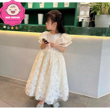 Đầm trắng công chúa 2 lớp cho bé gái 12-35kg dưới 1m30, tay cánh tiên, chỉ 199k