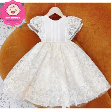 Đầm trắng công chúa 2 lớp cho bé gái 12-35kg dưới 1m30, tay cánh tiên, chỉ 199k