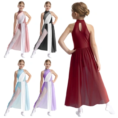 Đầm Trẻ Em Bé Gái Không Tay Mock Cổ, Lỗ Khóa Lưng, Thiết Kế Hiện Đại Lyrical Dance – 477.360₫