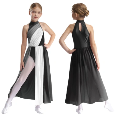 Đầm Trẻ Em Bé Gái Không Tay Mock Cổ, Lỗ Khóa Lưng, Thiết Kế Hiện Đại Lyrical Dance – 477.360₫