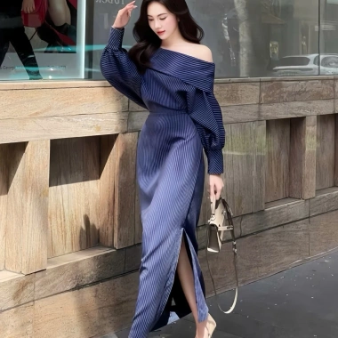 Đầm Trễ Vai Dáng Suông Thu Đông Bigsize, Dài Thanh Lịch Công Sở & Tiệc, SH02 387.999đ