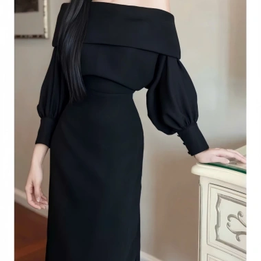 Đầm Trễ Vai Dáng Suông Thu Đông Bigsize, Dài Thanh Lịch Công Sở & Tiệc, SH02 387.999đ