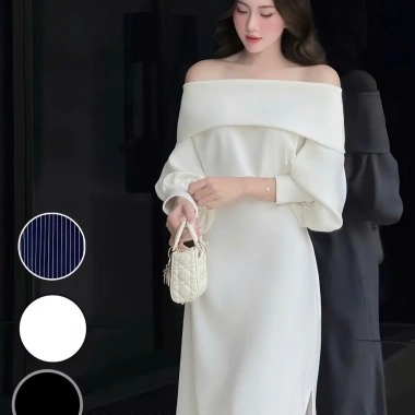 Đầm Trễ Vai Dáng Suông Thu Đông Bigsize, Dài Thanh Lịch Công Sở & Tiệc, SH02 387.999đ