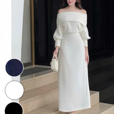 Đầm Trễ Vai Dáng Suông Thu Đông Bigsize, Dài Thanh Lịch Công Sở & Tiệc, SH02 387.999đ