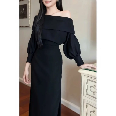 Đầm Trễ Vai Dáng Suông Thu Đông Bigsize, Dài Thanh Lịch Công Sở & Tiệc, SH02 387.999đ