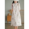 Đầm Trung Hoa thanh lịch vải lanh cotton họa tiết nghệ thuật mùa hè - 426k 6