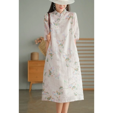 Đầm Trung Hoa thanh lịch vải lanh cotton họa tiết nghệ thuật mùa hè - 426k 6 Đầm Trung Hoa thanh lịch vải lanh cotton họa tiết nghệ thuật mùa hè - 426k 6