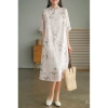 Đầm Trung Hoa thanh lịch vải lanh cotton họa tiết nghệ thuật mùa hè - 426k 8