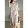Đầm Trung Hoa thanh lịch vải lanh cotton họa tiết nghệ thuật mùa hè - 426k 9