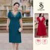 Đầm trung niên cổ chữ V phối ren bigsize 90kg dáng suông che bụng đi chơi tiệc, giá chỉ 210.000đ