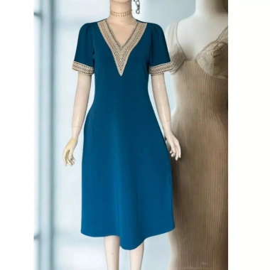 Đầm trung niên cổ chữ V phối ren bigsize 90kg dáng suông che bụng đi chơi tiệc, giá chỉ 210.000đ 7