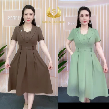 Đầm trung niên cổ V sang trọng công sở lụa Pháp CARO-VD - Giá chỉ 258.000₫