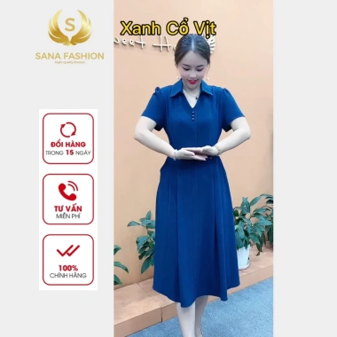 Đầm trung niên SANA FASHION cổ sơ mi lụa hồng ngọc công sở, giá chỉ 249k 9