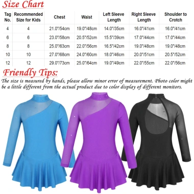 Đầm Trượt Băng Bé Gái 4-16 tuổi Nyeemya Dài Tay Cổ Vải Cutouts Hình Sau Leotard