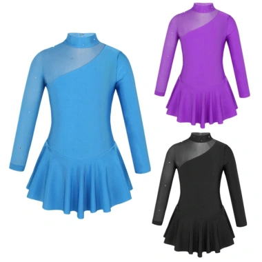 Đầm Trượt Băng Bé Gái 4-16 tuổi Nyeemya Dài Tay Cổ Vải Cutouts Hình Sau Leotard