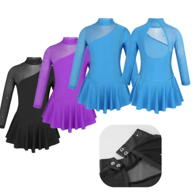 Đầm Trượt Băng Bé Gái 4-16 tuổi Nyeemya Dài Tay Cổ Vải Cutouts Hình Sau Leotard