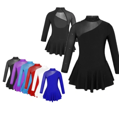 Đầm Trượt Băng Bé Gái 4-16 tuổi Nyeemya Dài Tay Cổ Vải Cutouts Hình Sau Leotard