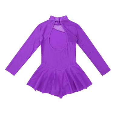 Đầm Trượt Băng Bé Gái 4-16 tuổi Nyeemya Dài Tay Cổ Vải Cutouts Hình Sau Leotard