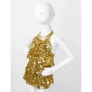 Đầm unitard ngắn hiện đại trẻ em 4-16 tuổi, dây kim sa lấp lánh, phù hợp nhảy Jazz Latin 4