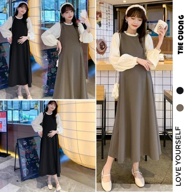 Đầm váy bầu C8.454 thu đông dài tay dáng suông form rộng sang chảnh công sở tiệc hot trend giảm còn 162k