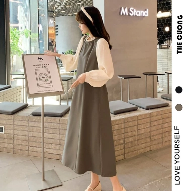 Đầm váy bầu C8.454 thu đông dài tay dáng suông form rộng sang chảnh công sở tiệc hot trend giảm còn 162k