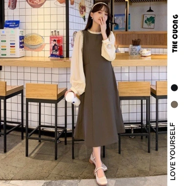 Đầm váy bầu C8.454 thu đông dài tay dáng suông form rộng sang chảnh công sở tiệc hot trend giảm còn 162k