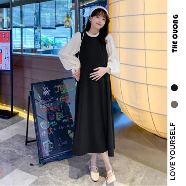 Đầm váy bầu C8.454 thu đông dài tay dáng suông form rộng sang chảnh công sở tiệc hot trend giảm còn 162k