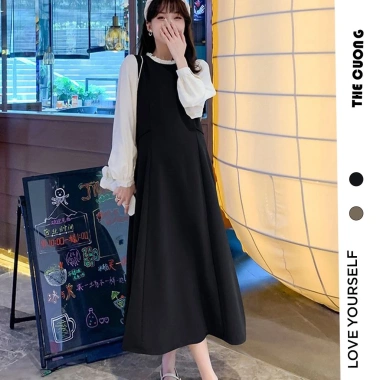 Đầm váy bầu C8.454 thu đông dài tay dáng suông form rộng sang chảnh công sở tiệc hot trend giảm còn 162k