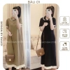 Đầm váy bầu công sở tiểu thư cổ sơ thun cotton mát, dáng suông dễ mặc - 165k