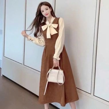 Đầm váy bầu tay mùa thu đông V973 – Dáng dài, nơ ngực sang chảnh, 168k 6