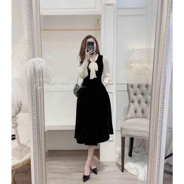 Đầm váy bầu tay mùa thu đông V973 – Dáng dài, nơ ngực sang chảnh, 168k 8