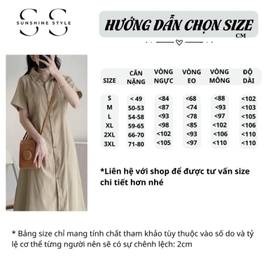 Đầm váy nữ bigsize Sunshine Style sơ mi thô cộc tay, chun eo dài, cổ polo 199k 2