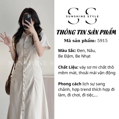 Đầm váy nữ bigsize Sunshine Style sơ mi thô cộc tay, chun eo dài, cổ polo 199k 3