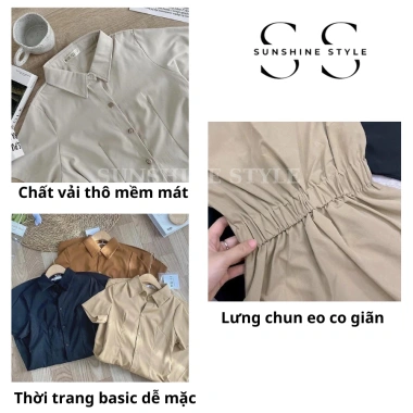 Đầm váy nữ bigsize Sunshine Style sơ mi thô cộc tay, chun eo dài, cổ polo 199k 4