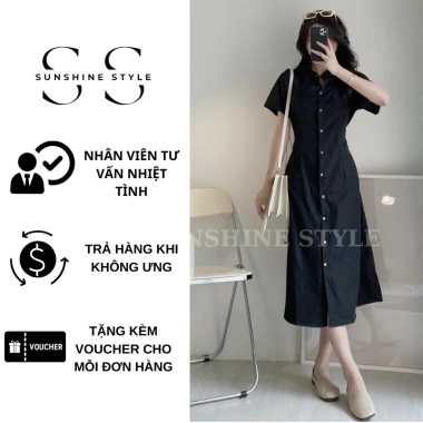 Đầm váy nữ bigsize Sunshine Style sơ mi thô cộc tay, chun eo dài, cổ polo 199k 5