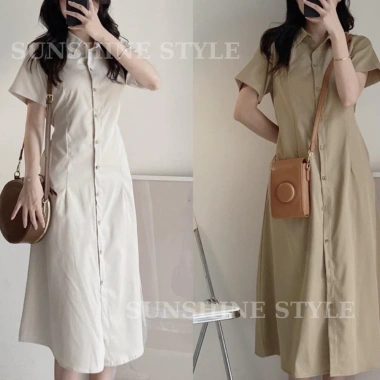 Đầm váy nữ bigsize Sunshine Style sơ mi thô cộc tay, chun eo dài, cổ polo 199k 6