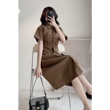 Đầm váy nữ bigsize Sunshine Style sơ mi thô cộc tay, chun eo dài, cổ polo 199k 10