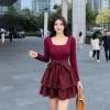 Đầm Váy Nữ Cổ Vuông Thắt Nơ Thun Tay Dài 2 Tầng Phối Lụa Bigsize 40‑85kg Giá 134k Tết Noel 2