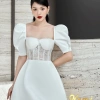 Đầm váy nữ Tafta cổ vuông tay bồng, eo ren xương cá, thiết kế Kemi - Giá 149.500₫